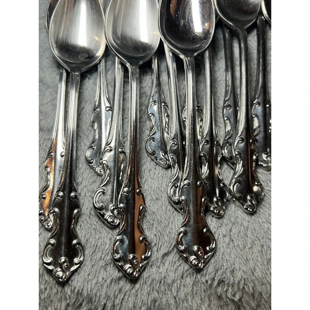 Eldan Japan Stainless Rococo Spoons Set of‎ 14 Ornate Scroll Vintage Flatware